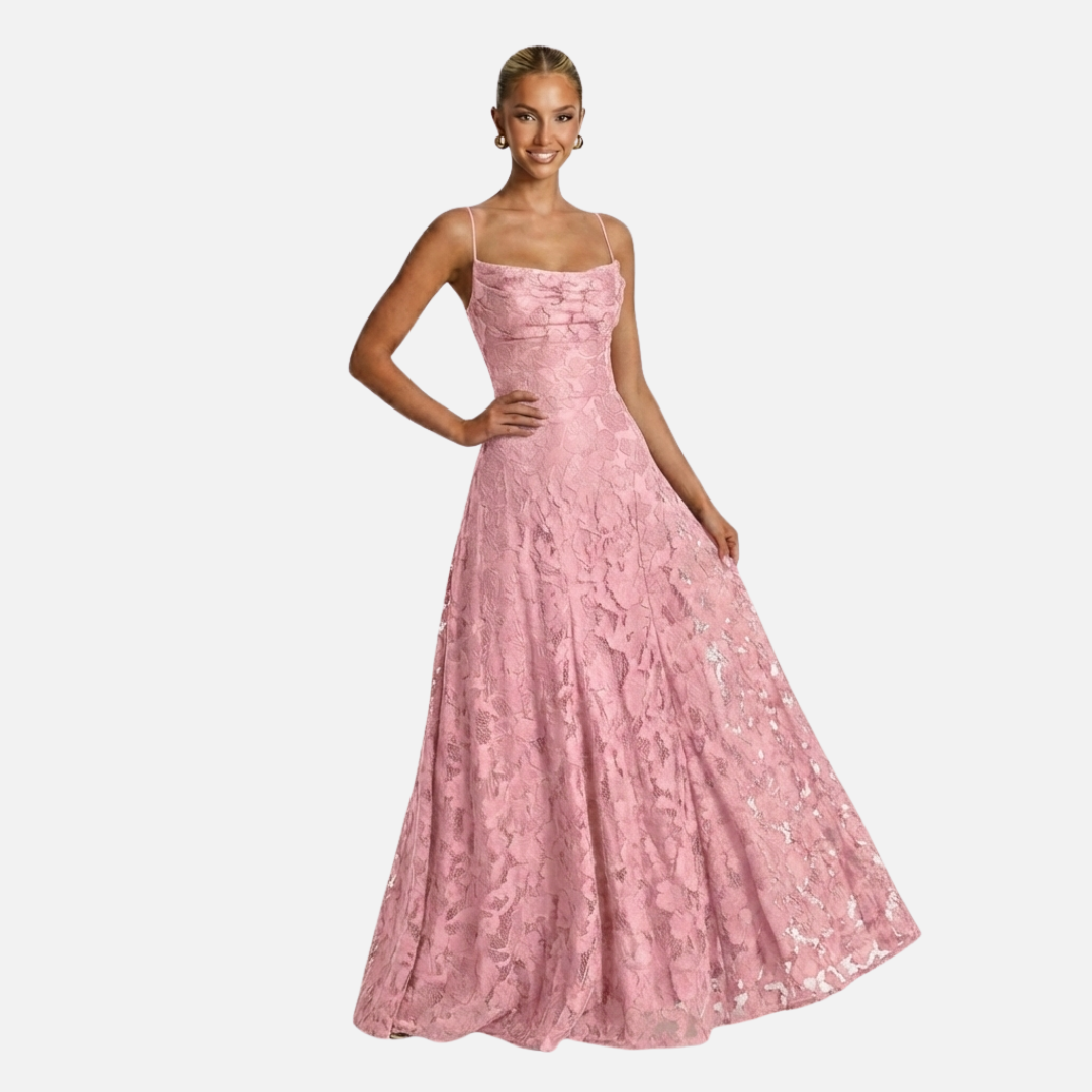 Elegant Spaghetti Strap Lace Evening Gown - Maxi Wedding Dress