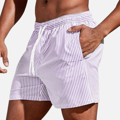 Men’s Classic Striped Swim Shorts with Adjustable Drawstring