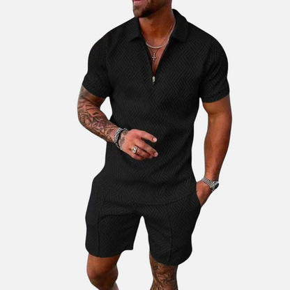 Men’s Summer Outfit Set – Polo Shirt & Shorts 2-Piece Set