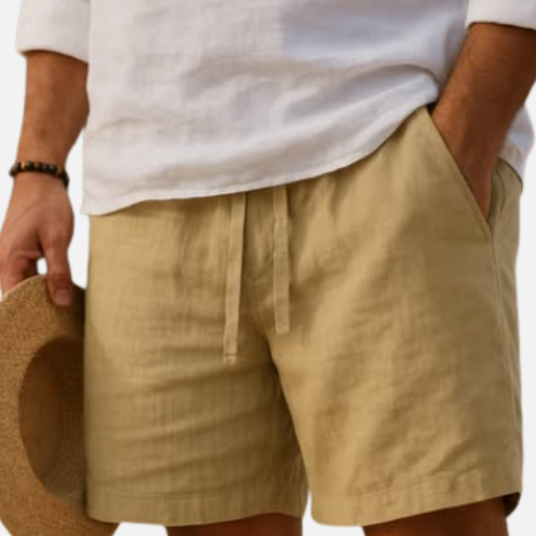 Men’s Casual Linen Drawstring Shorts Breathable