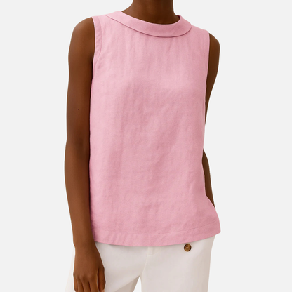 Women's Boat-Neck Linen Sleeveless Shirt Top