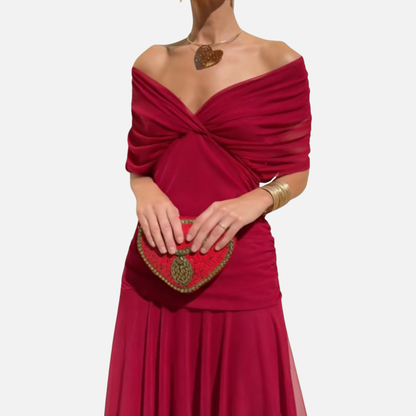 Women's Formal Off-Shoulder Chiffon Dress | Twisted Knot Bodice Wedding Guest