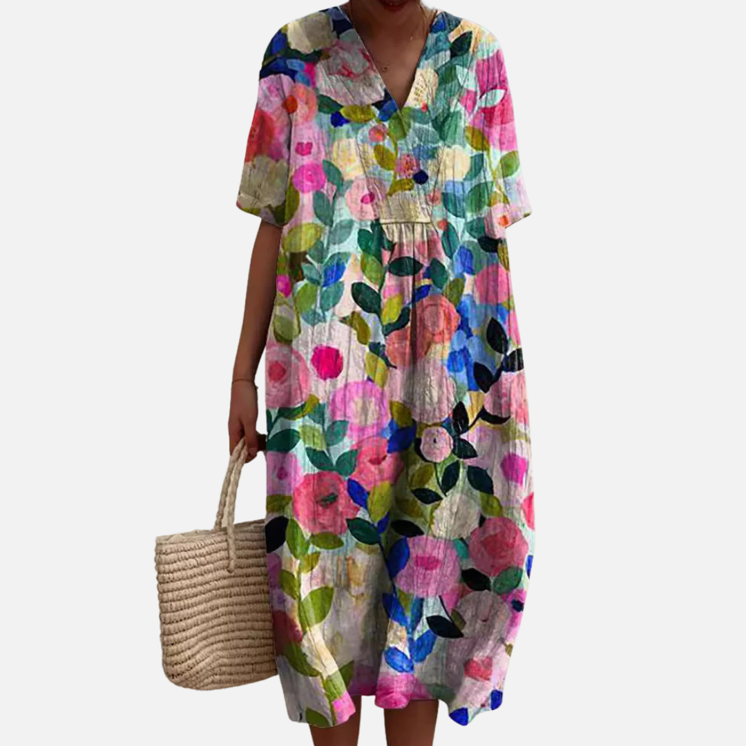 Women's Floral V-Neck Bohemian Midi Dress