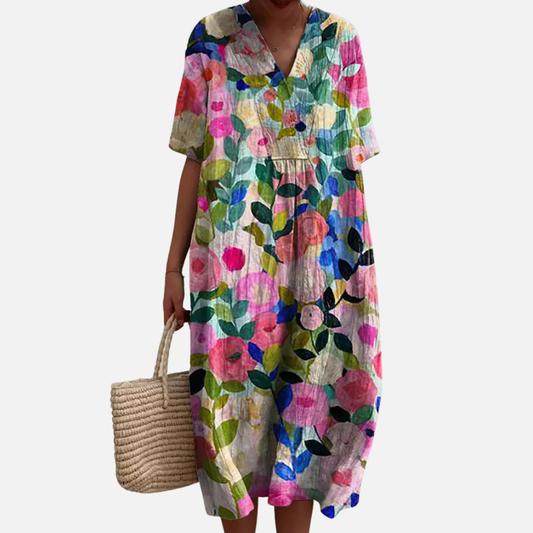 Women's Floral V-Neck Bohemian Midi Dress