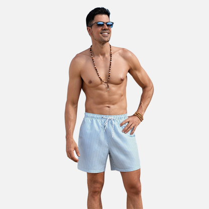 Men’s Striped Beach Swim Shorts with Drawstring