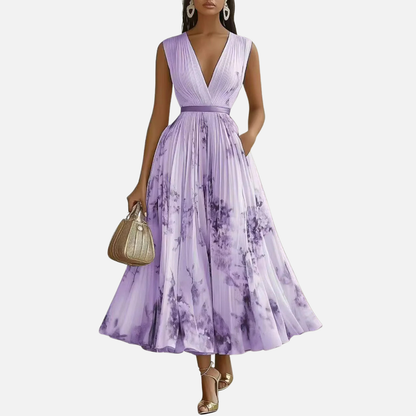 Women's Floral Pleated Maxi Dress