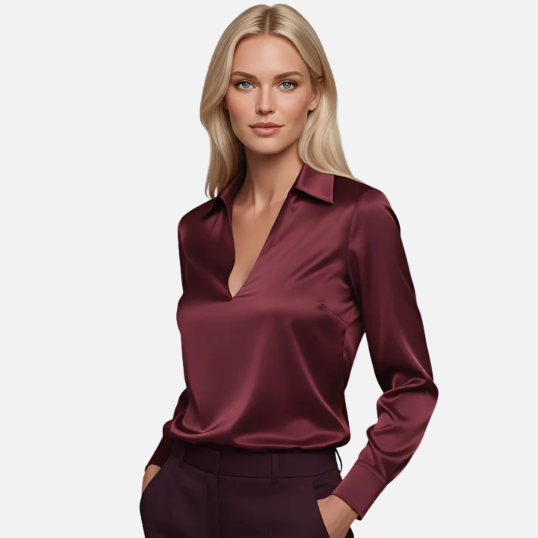 Women's Elegant Silk V-Neck Blouse