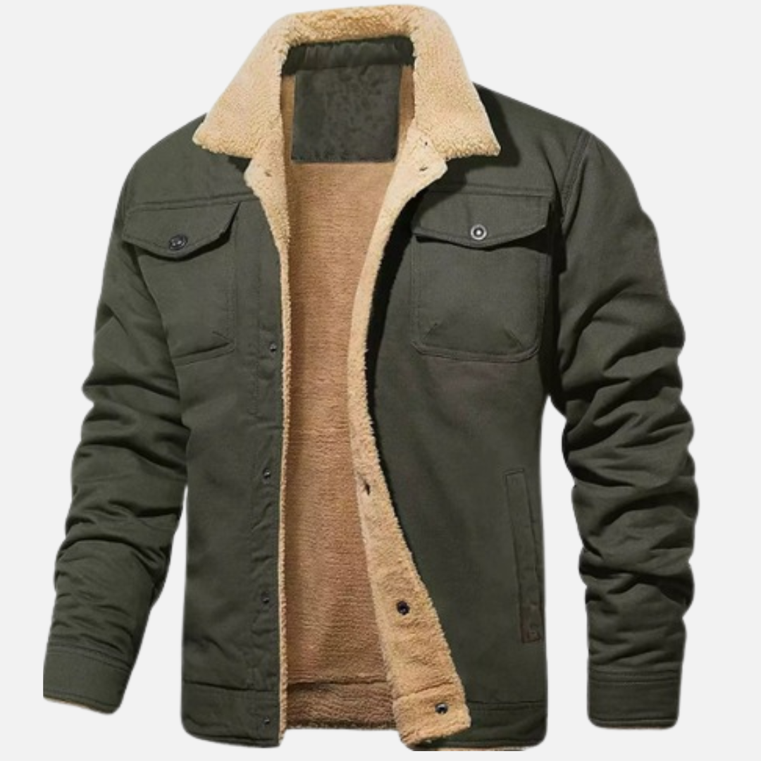 Men's Sherpa Lined Trucker Jacket - Casual Canvas Bomber Coat