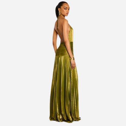 Women's Shimmering Pleated Halter-Neck Maxi Gown