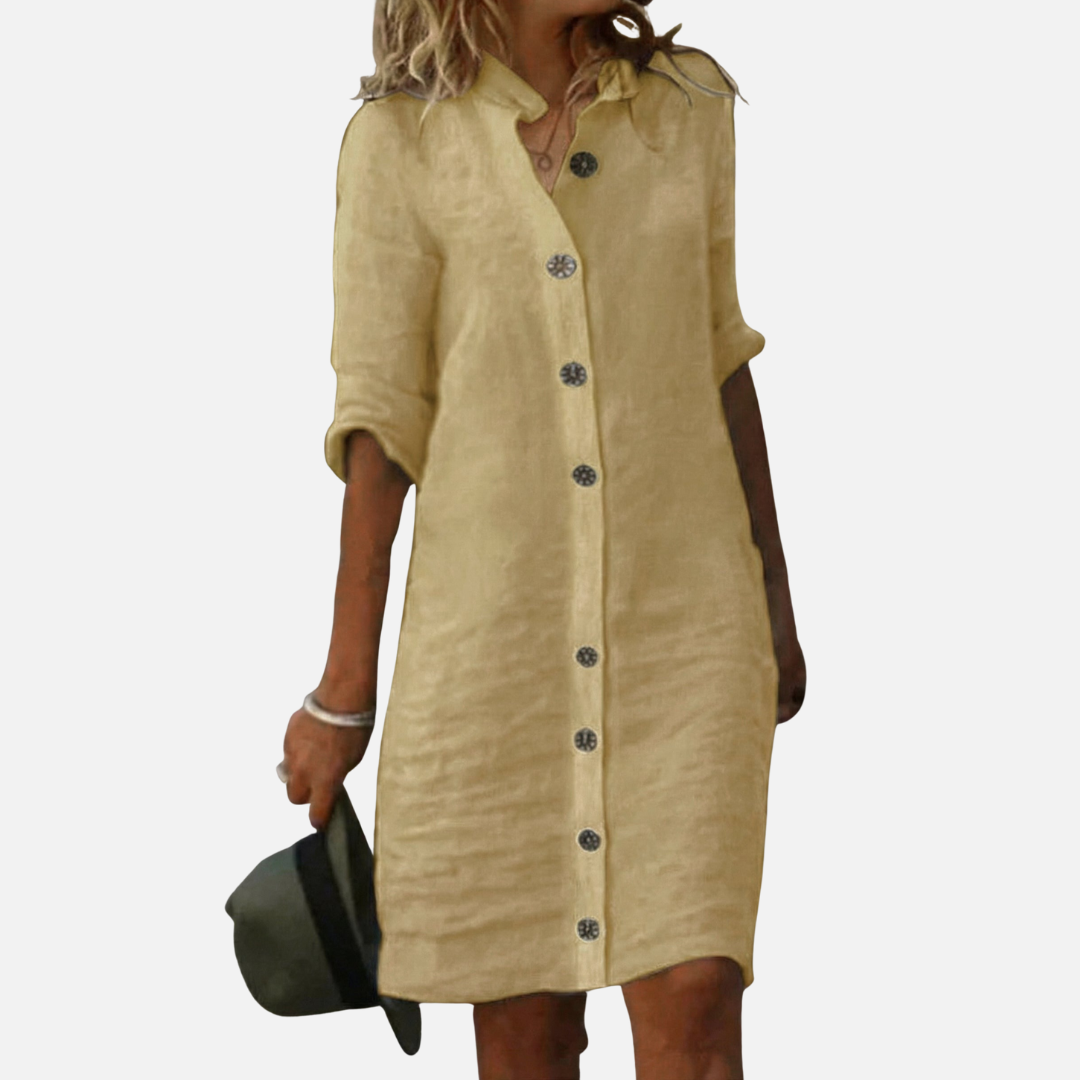 Women’s Linen Button-Front Shirt Dress