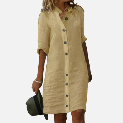Women’s Linen Button-Front Shirt Dress