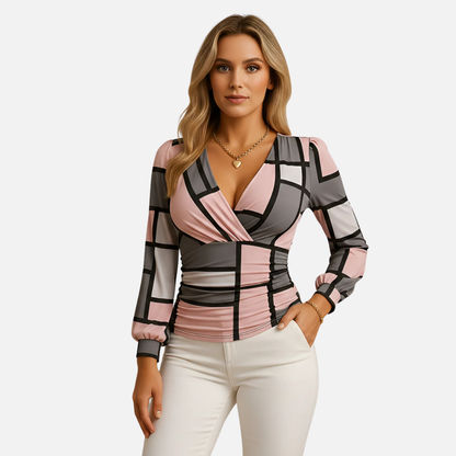 Women's Velvet Long-Sleeve V-Neck Blouse