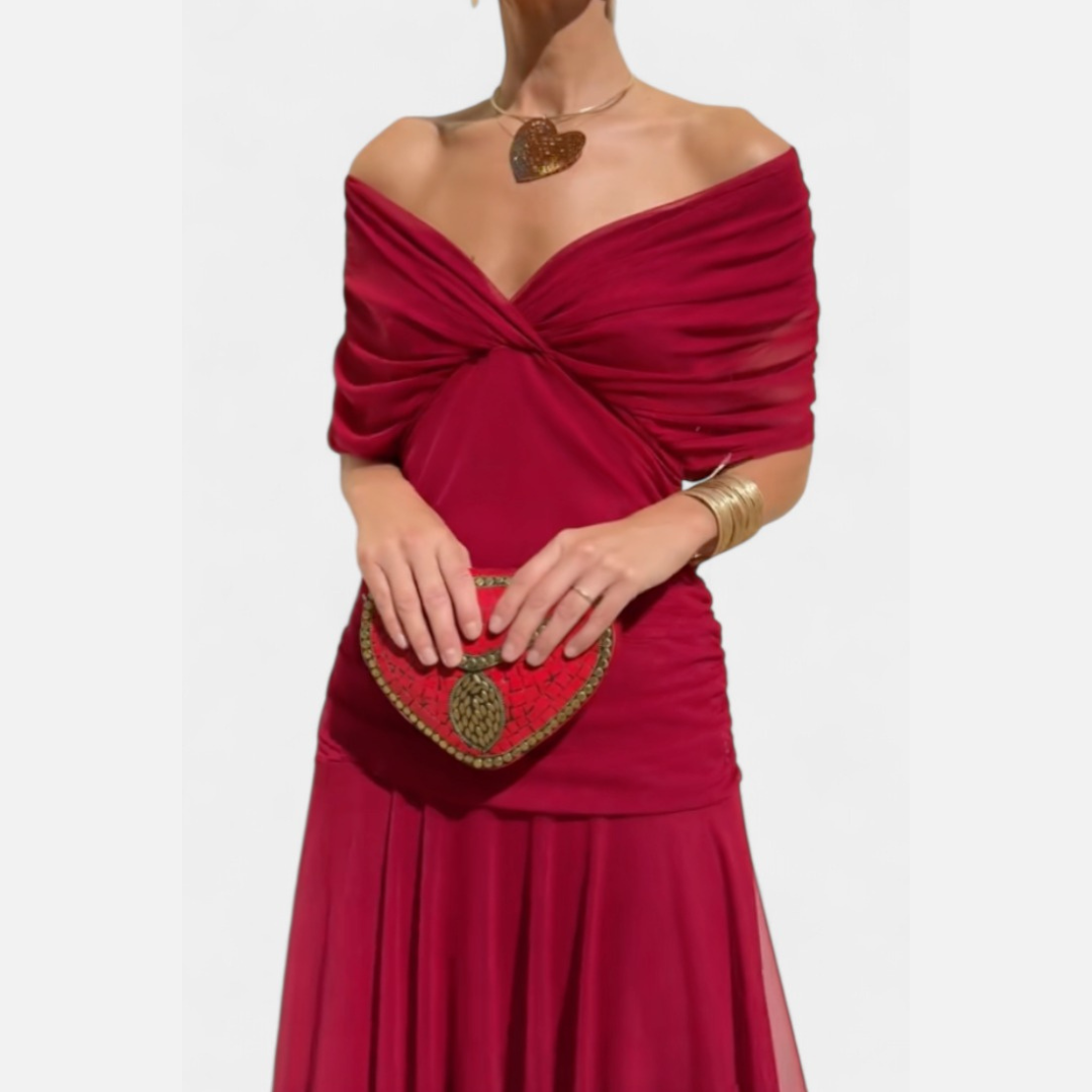 Women's Off Shoulder Ruched Midi Dress