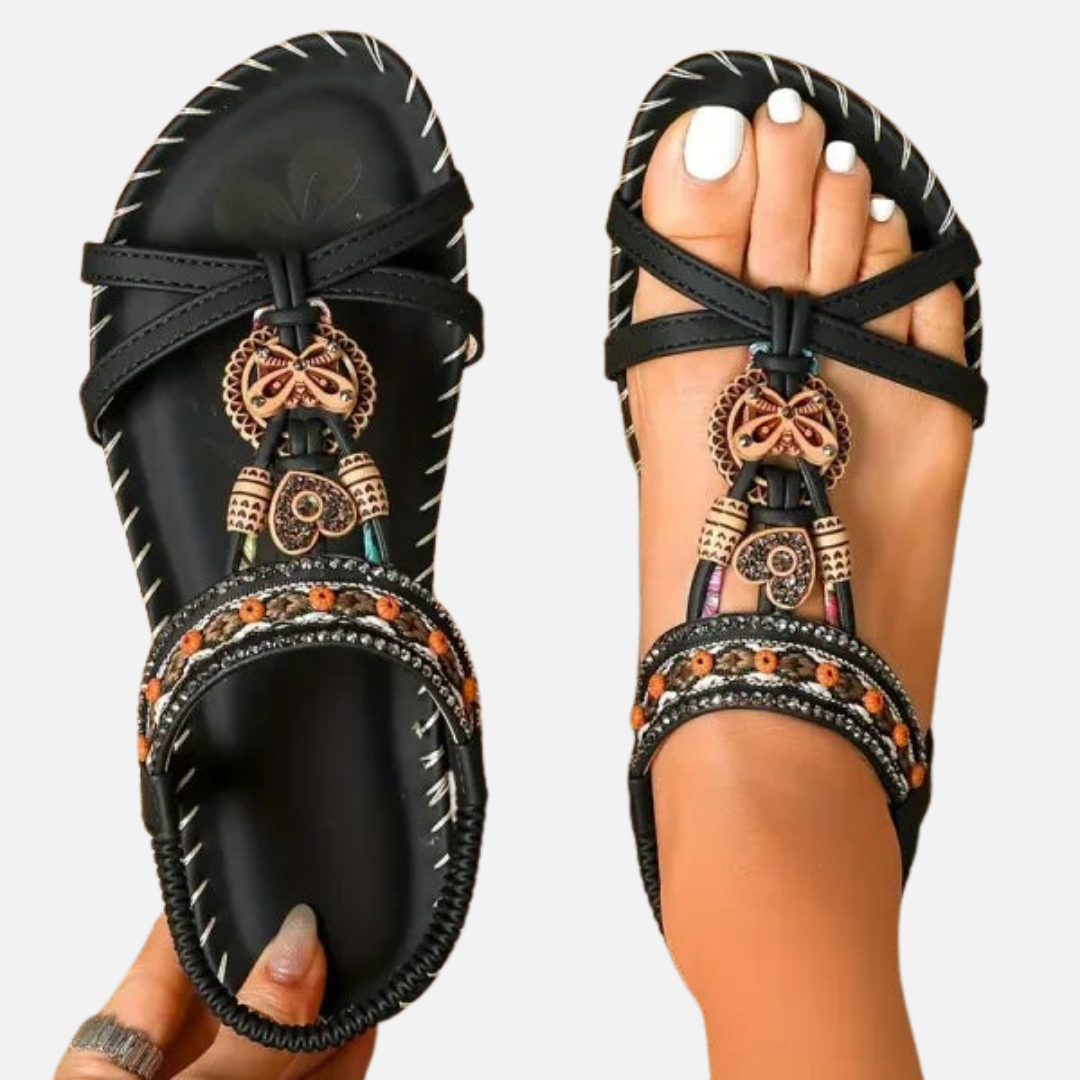 Women's Boho Open Sandals - Beaded Slippers