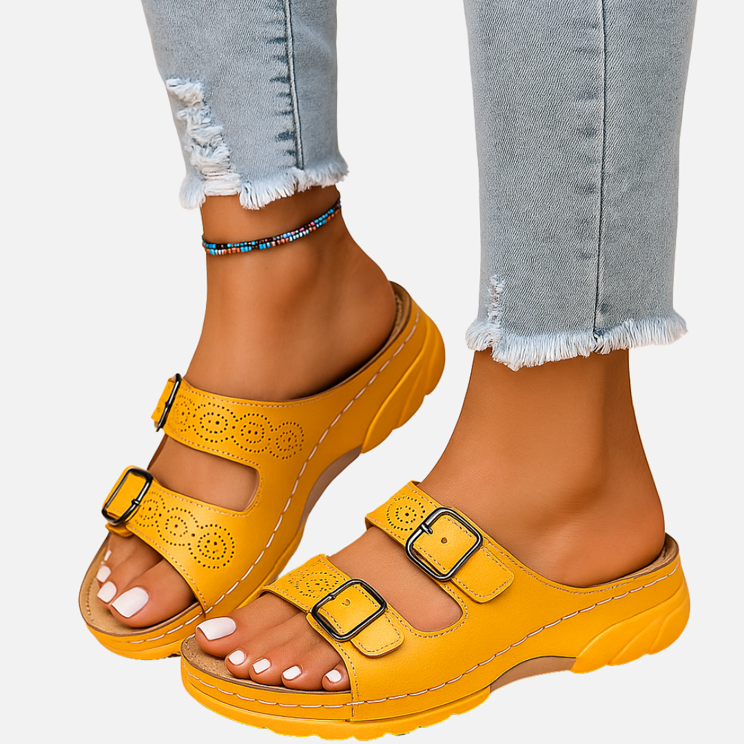 Women’s Comfort Sandals – Slip On Buckle Slides