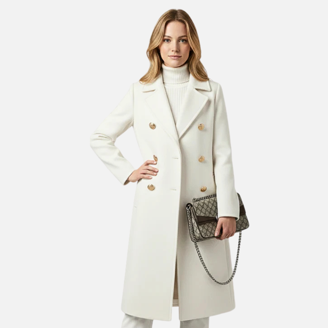 Women's Double-Breasted Wool Blend Coat - Elegant Formal Winter Jacket