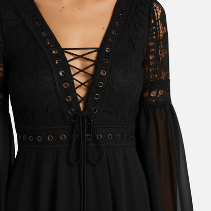 Elegant Black Lace Mini Dress for Women – Cocktail Dress