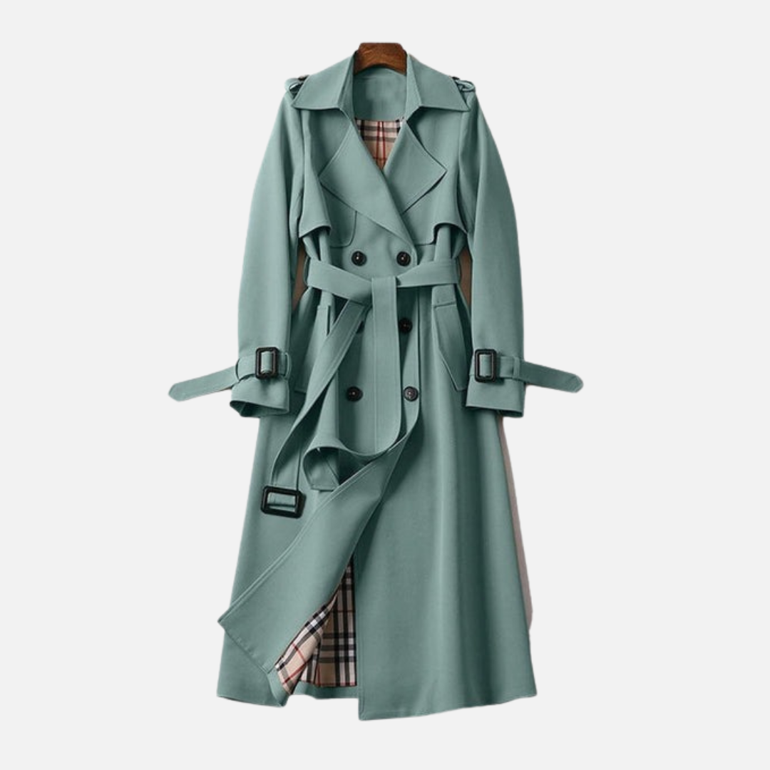 Women's Classic Trench Coat - Double Breasted Belted Longline Jacket