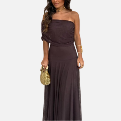 Women’s Off-Shoulder Mesh Maxi Dress