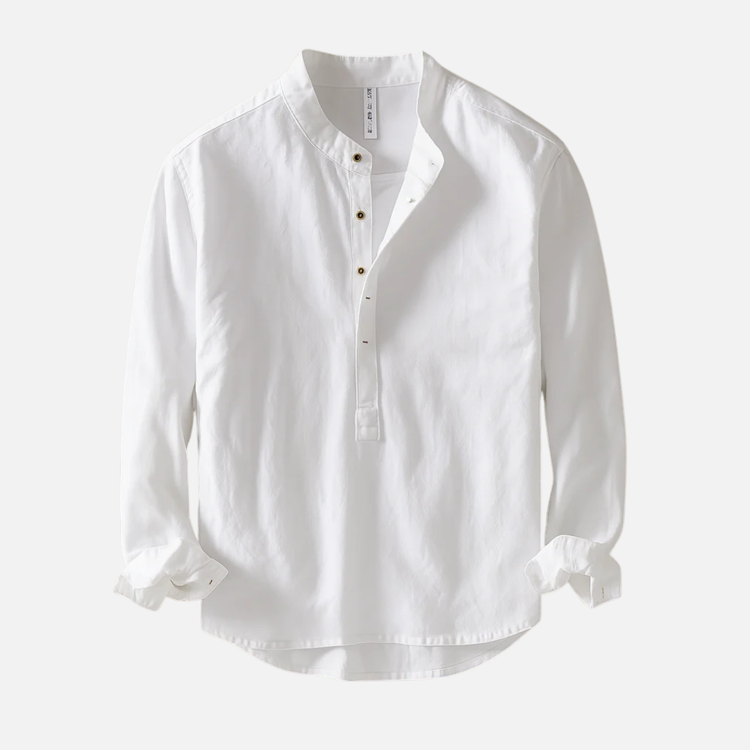 Men's Linen Breathable Long Sleeve Henley Shirt