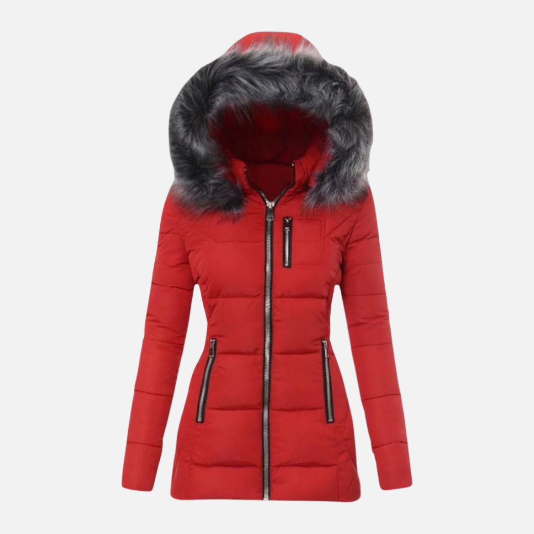 Women’s Quilted Jacket Puffer with Faux Fur Hood
