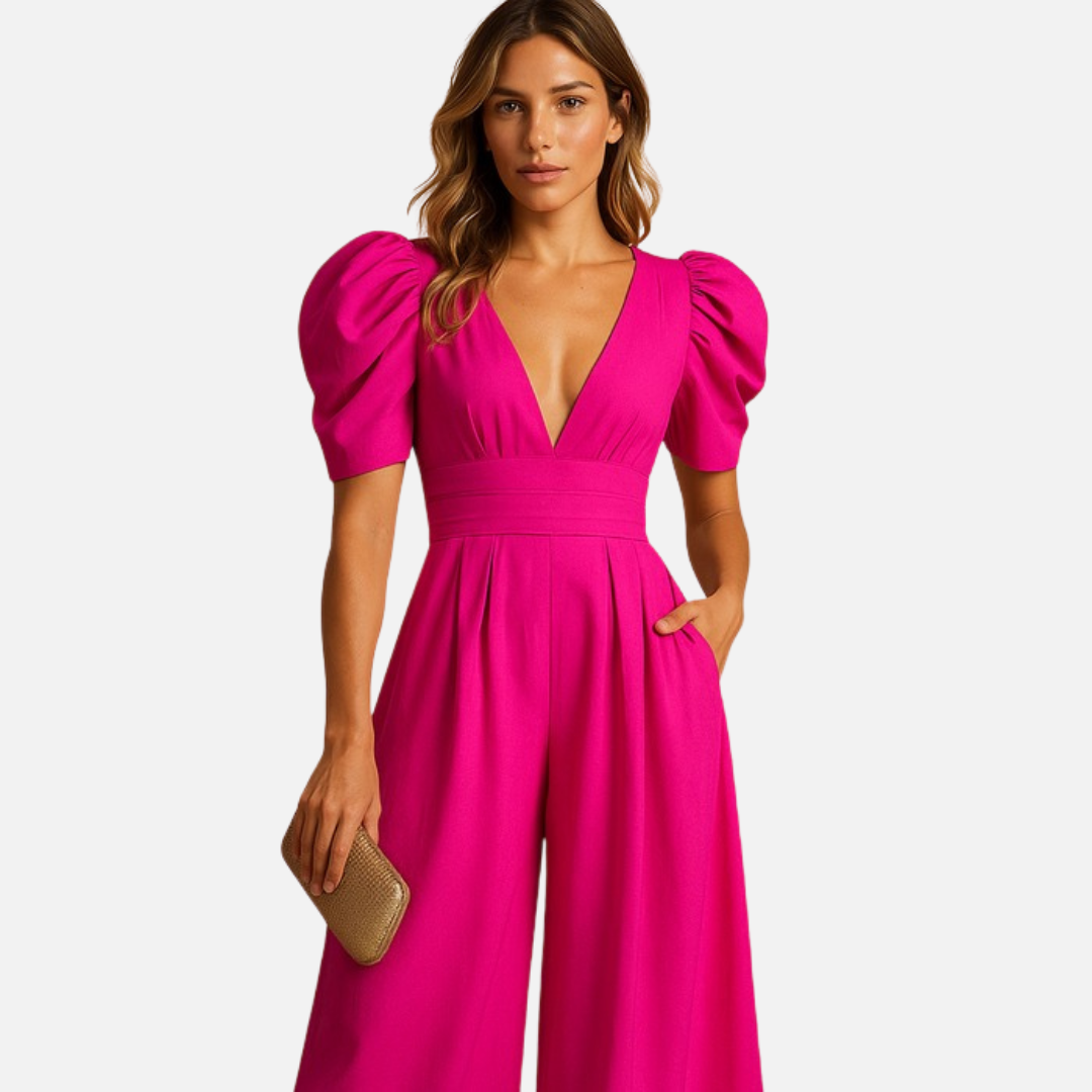 Women’s Elegant Wide Jumpsuit – Deep V-Neck