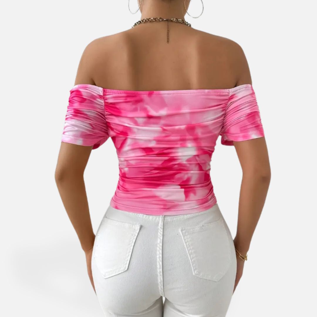 Elara | Women’s Pink Tie-Dye Off-Shoulder Top