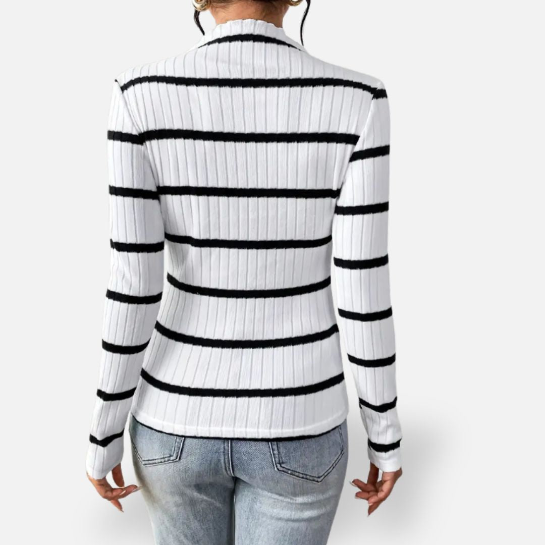 Elara | Women’s Premium White Long Sleeve Striped Shirt