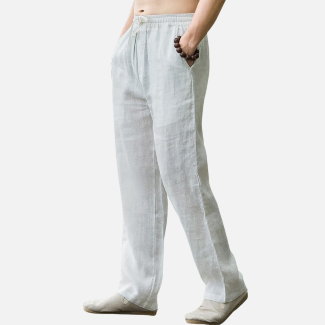 Men's Relaxed Linen Trousers - Breathable Cotton Linen Blend Pants