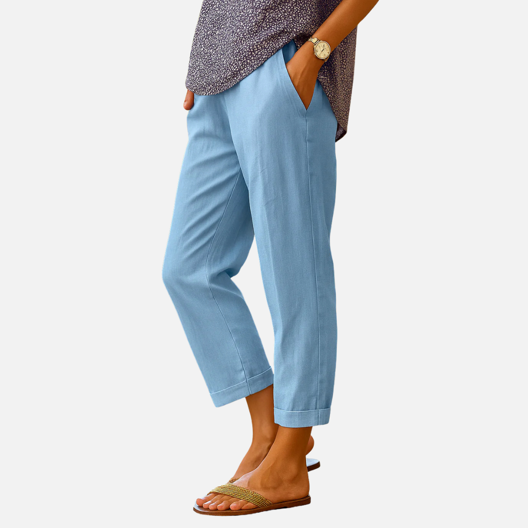Women's Casual Linen Pants - Relaxed Fit Cropped Tapered Trousers