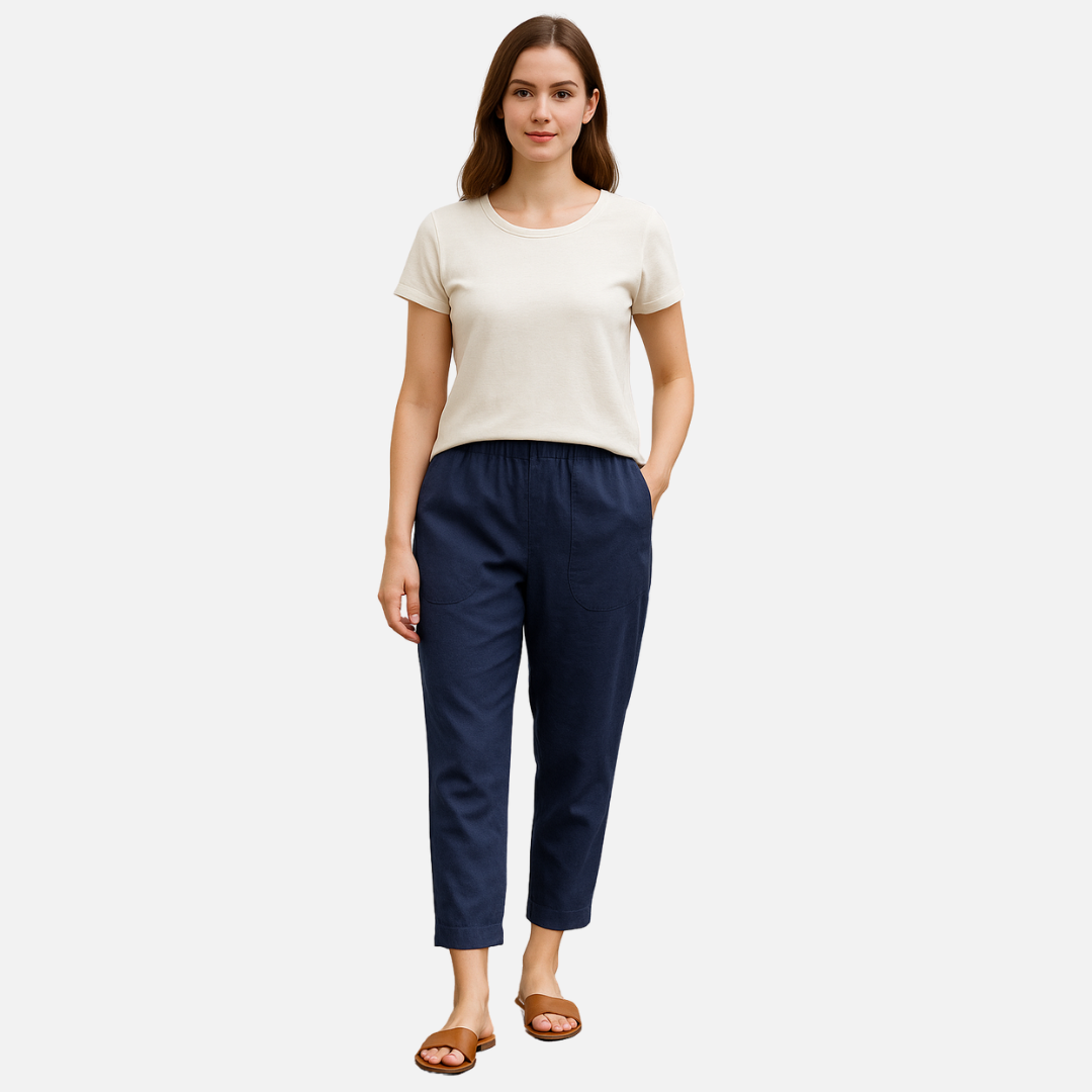 Women's Wide Leg Linen Trousers - Breathable High Waisted Summer Pants