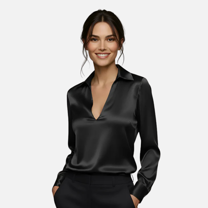 Women's Elegant Silk V-Neck Blouse