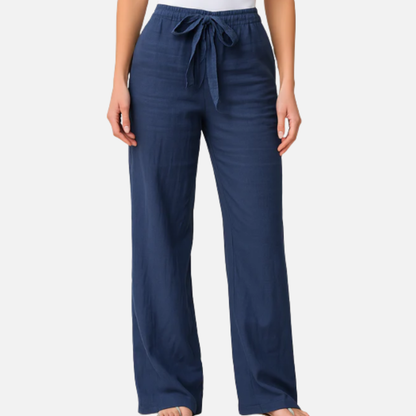 Women's High Waist Linen Wide Leg Trousers | Tie Waist Palazzo Pants