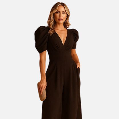 Women’s Elegant Wide Jumpsuit – Deep V-Neck