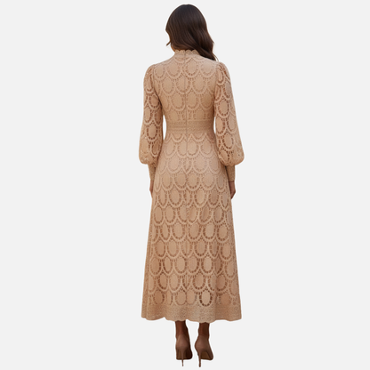 Women Elegant  Long Sleeve Lace Midi Dress