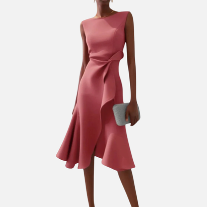 Women's Elegant Ruffle Cocktail Midi Dress