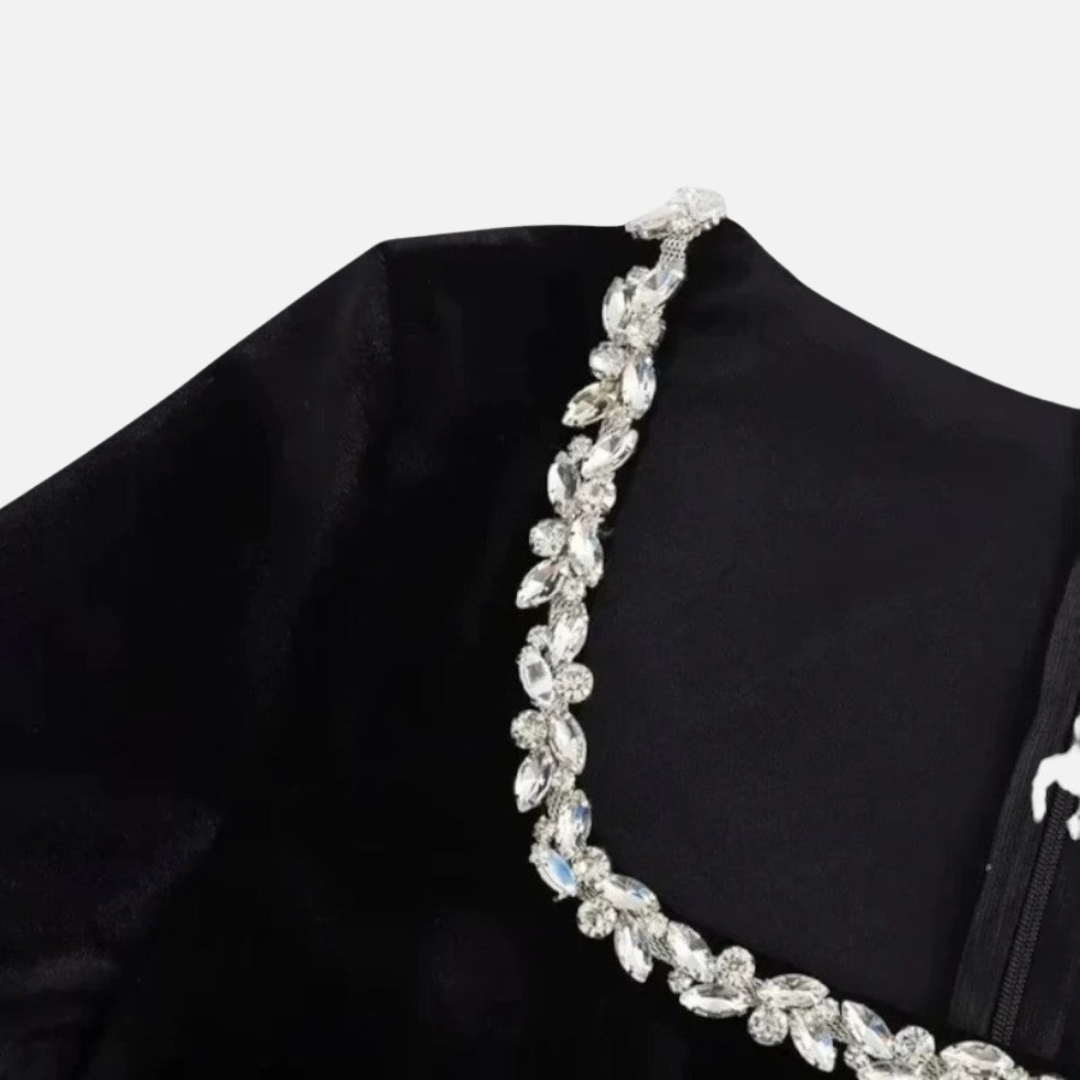 Women's Black Velvet Mini Dress with Trim