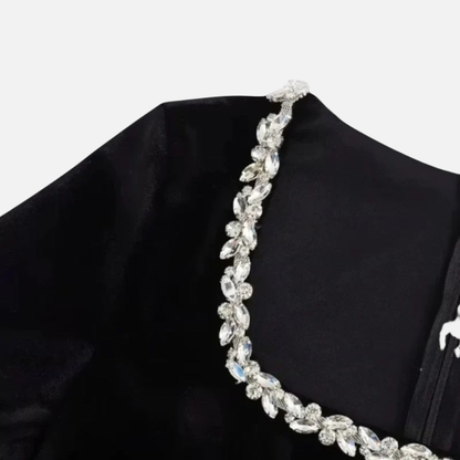 Women's Black Velvet Mini Dress with Trim