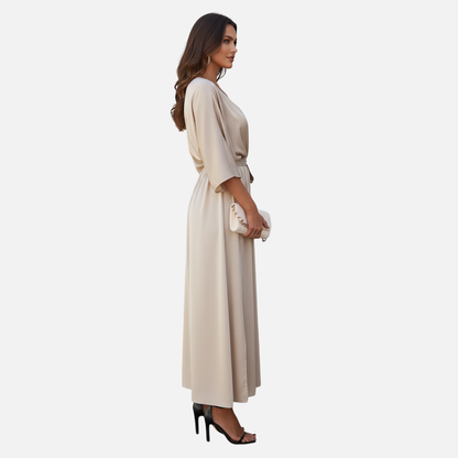 Elegant V-Neck Maxi Dress for Women – Belted Flowing Evening Dress