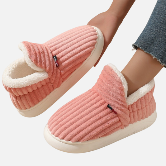 Women's Fleece-Lined Slippers - Soft Corduroy Indoor Bootie Shoes