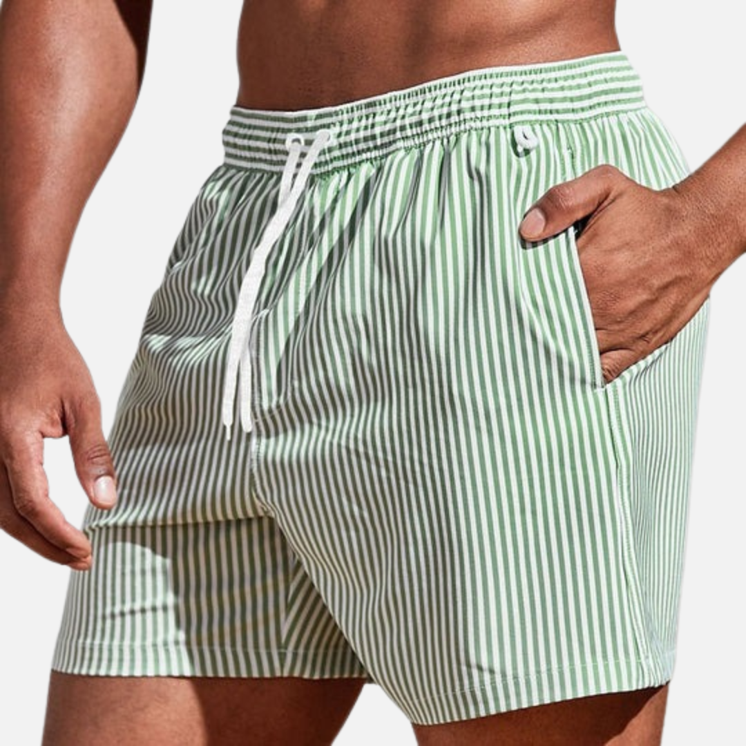 Men’s Classic Striped Swim Shorts with Adjustable Drawstring