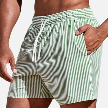 Men’s Classic Striped Swim Shorts with Adjustable Drawstring