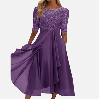 Women's Elegant Lace Chiffon Midi Dress