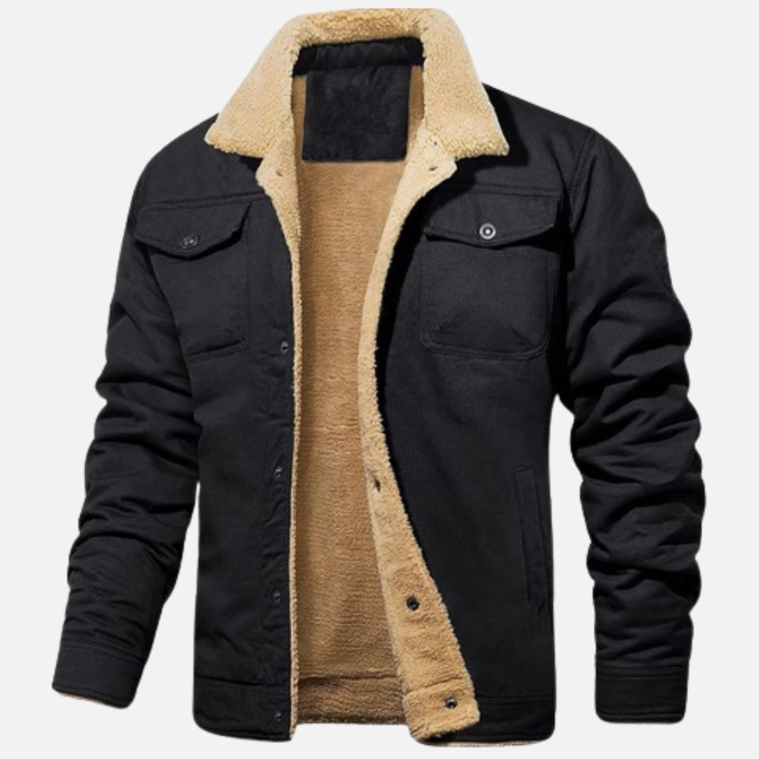 Men's Sherpa Lined Trucker Jacket - Casual Canvas Bomber Coat