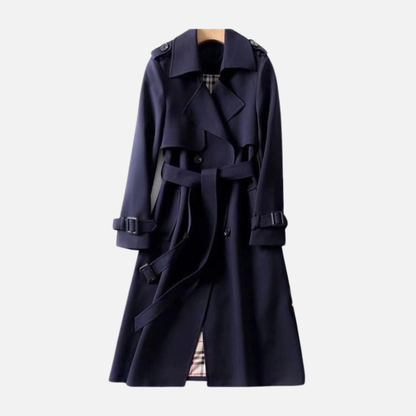 Women's Classic Trench Coat - Double Breasted Belted Longline Jacket