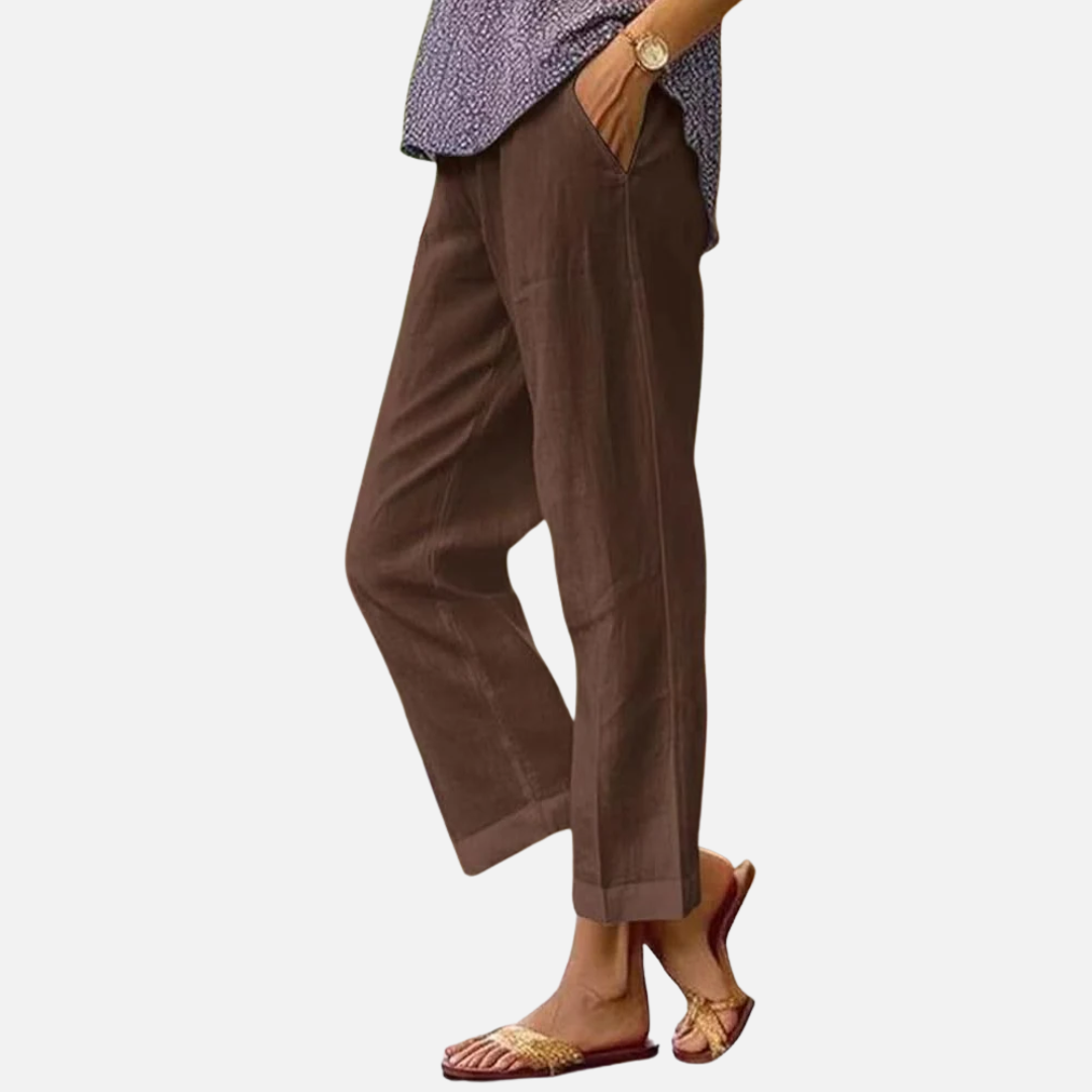 Women's Casual Linen Pants - Relaxed Fit Cropped Tapered Trousers
