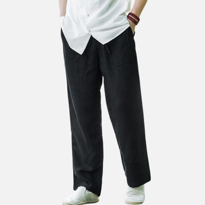 Men's Relaxed Linen Trousers - Breathable Cotton Linen Blend Pants