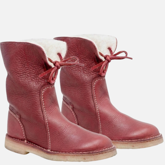 Women's Leather Boots - Waterproof Sheepskin Lined Winter Lace-Up