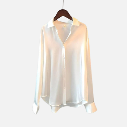 Women's Satin Button-Down Long Sleeve Shirt