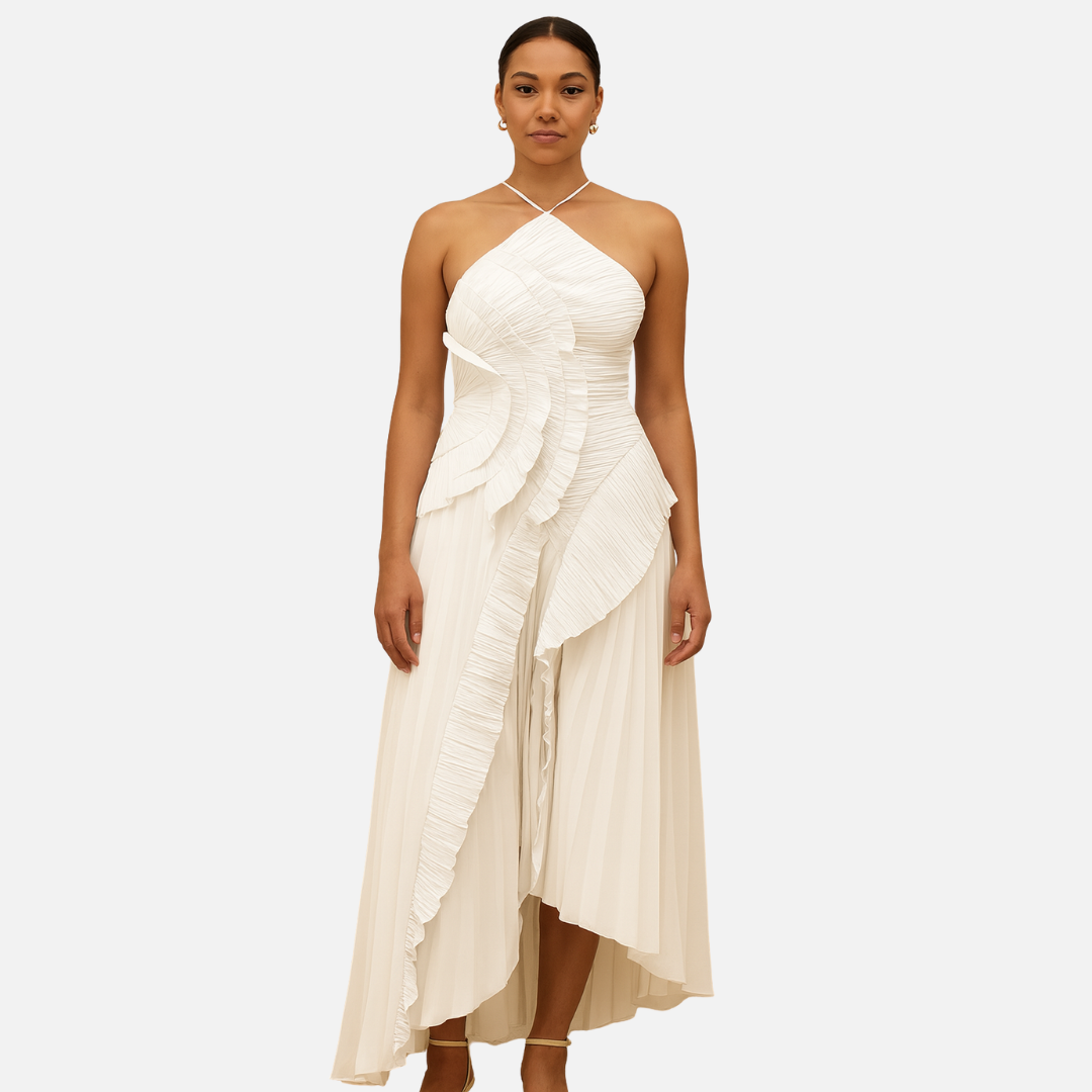Pleated Maxi Dress - Women's Breathable Long Dress